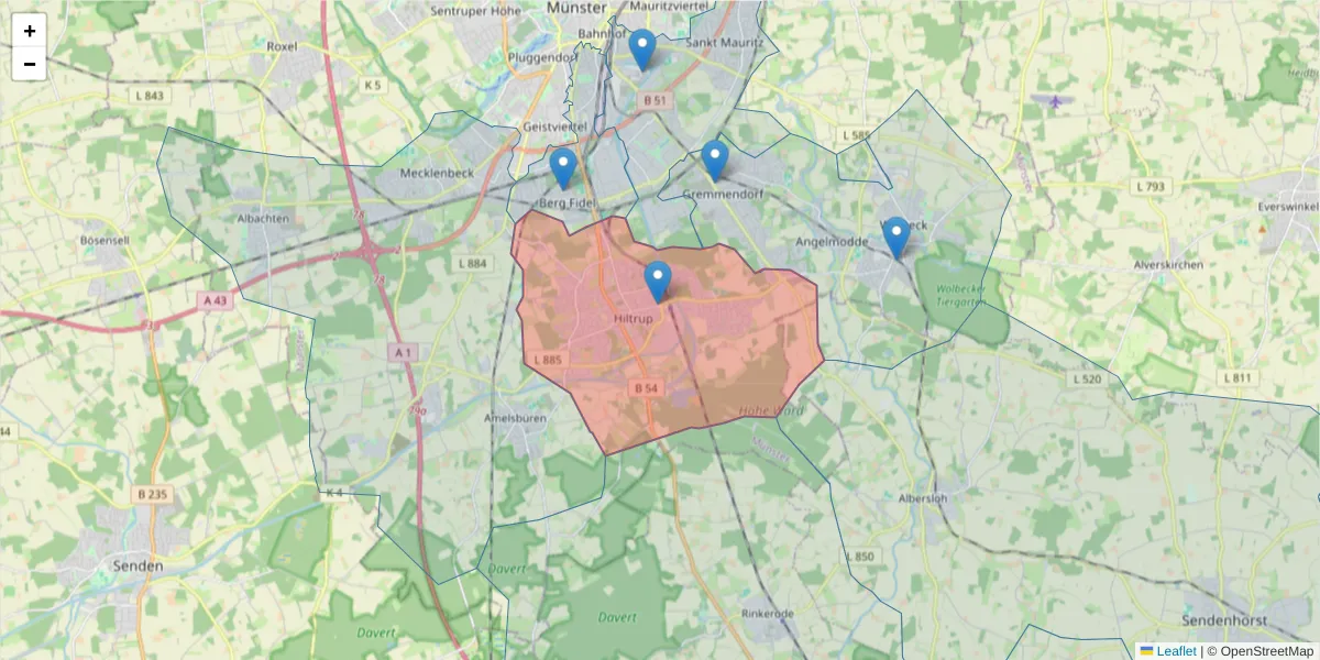 Karte des Postleitzahlen Bereichs  und der umliegenden Postleitzahlen in Deutschland