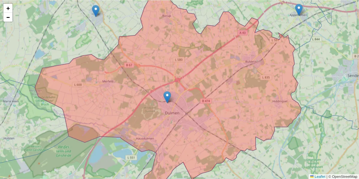 Karte des Postleitzahlen Bereichs  und der umliegenden Postleitzahlen in Deutschland