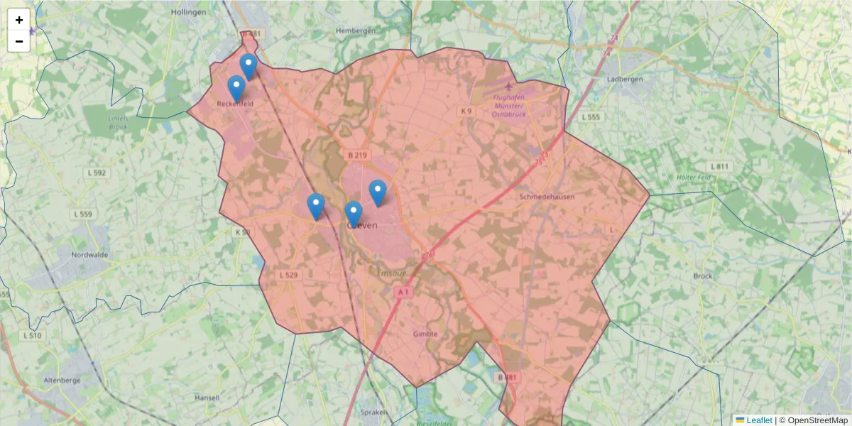 Karte des Postleitzahlen Bereichs  und der umliegenden Postleitzahlen in Deutschland