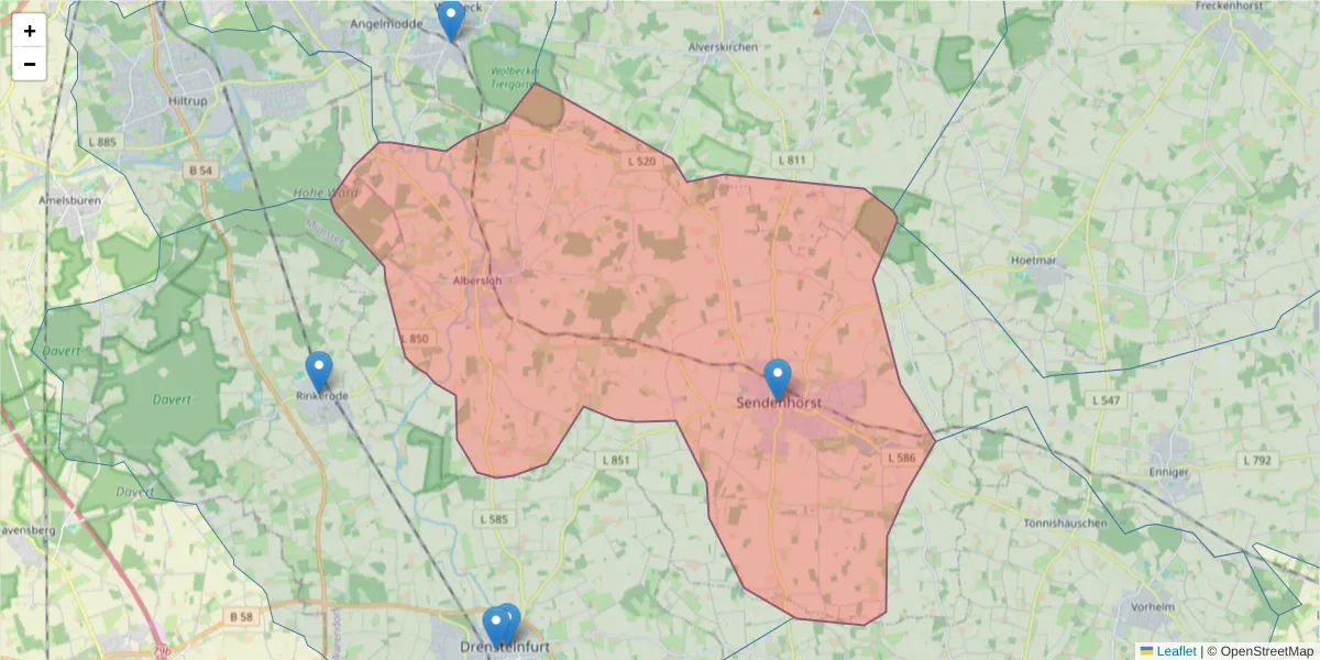 Karte des Postleitzahlen Bereichs  und der umliegenden Postleitzahlen in Deutschland