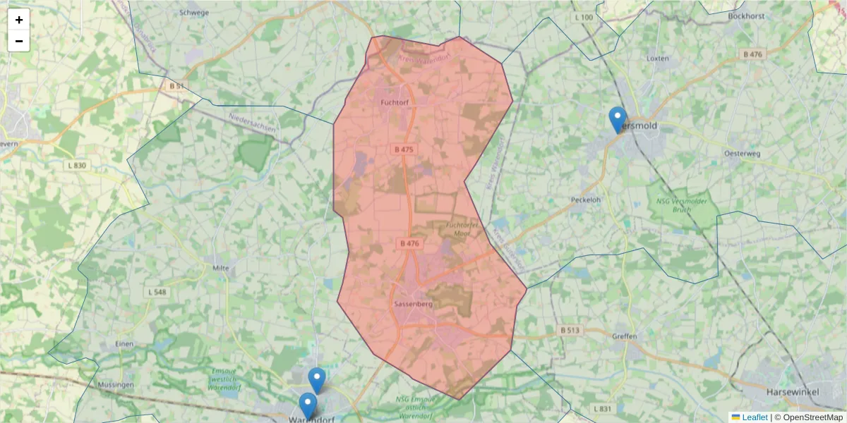 Karte des Postleitzahlen Bereichs  und der umliegenden Postleitzahlen in Deutschland