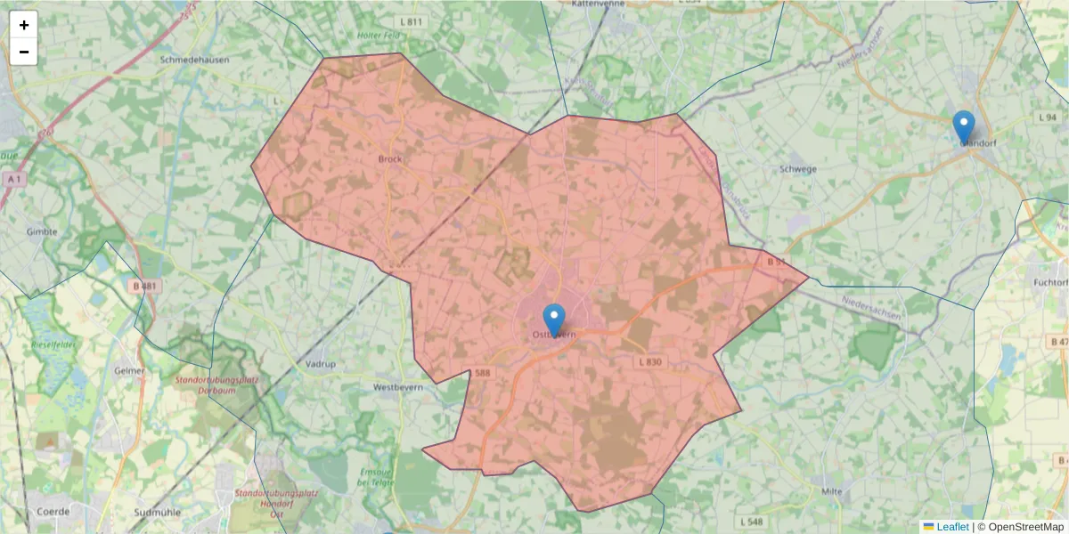Karte des Postleitzahlen Bereichs  und der umliegenden Postleitzahlen in Deutschland