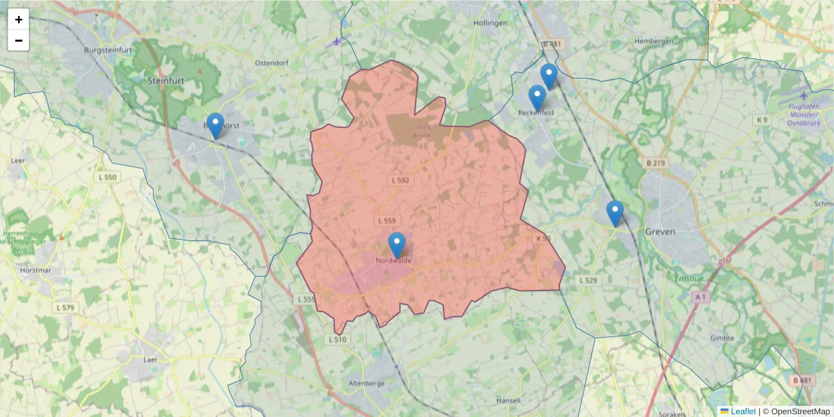 Karte des Postleitzahlen Bereichs  und der umliegenden Postleitzahlen in Deutschland