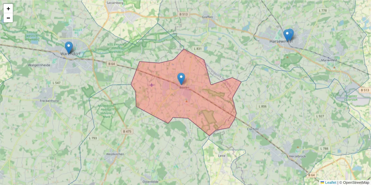 Karte des Postleitzahlen Bereichs  und der umliegenden Postleitzahlen in Deutschland