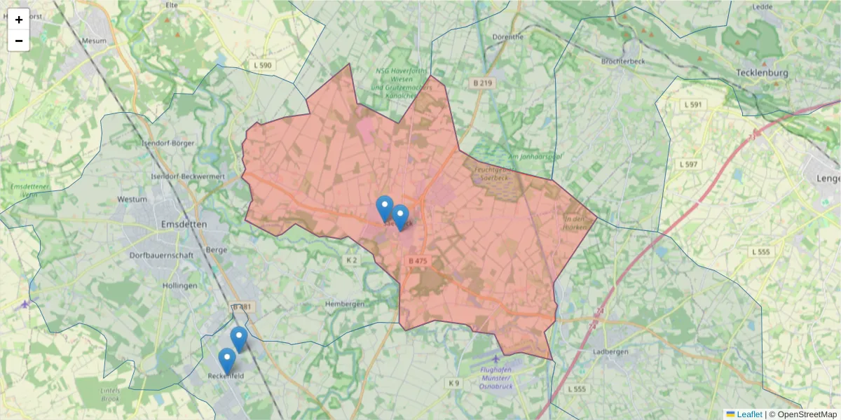 Karte des Postleitzahlen Bereichs  und der umliegenden Postleitzahlen in Deutschland