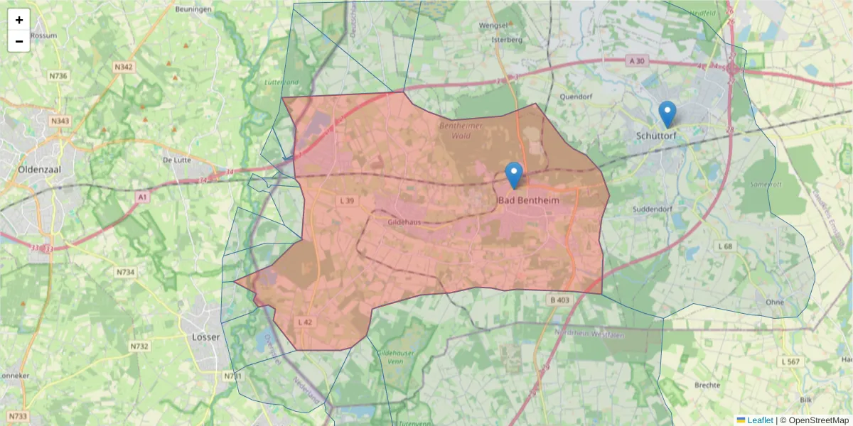 Karte des Postleitzahlen Bereichs  und der umliegenden Postleitzahlen in Deutschland
