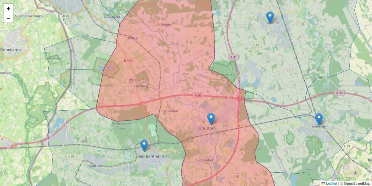 Karte des Postleitzahlen Bereichs  und der umliegenden Postleitzahlen in Deutschland