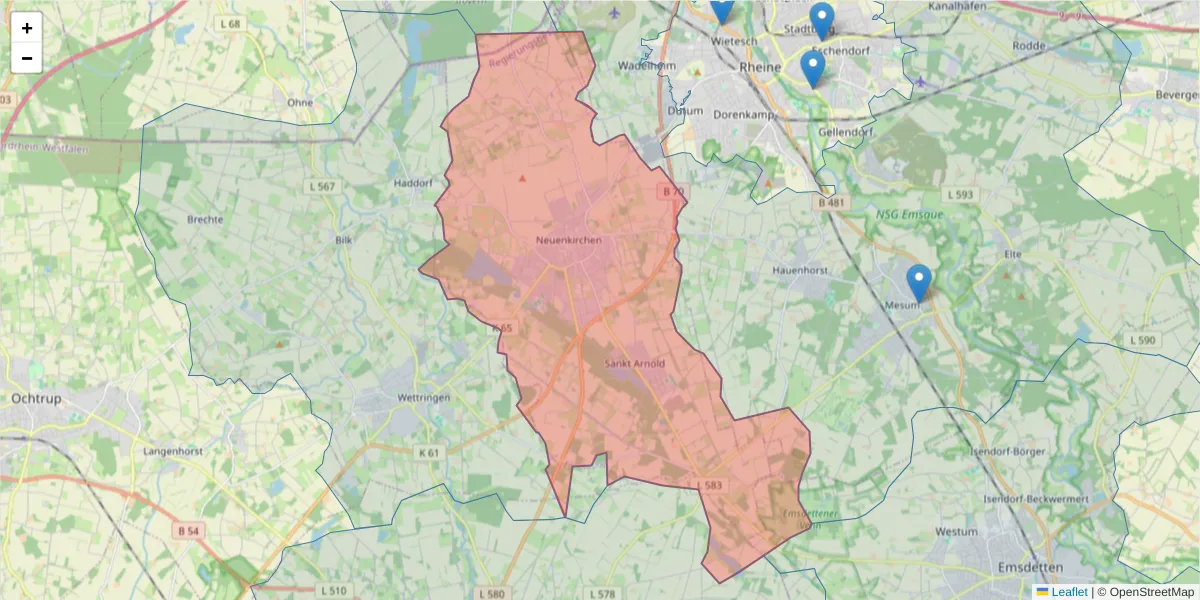 Karte des Postleitzahlen Bereichs  und der umliegenden Postleitzahlen in Deutschland