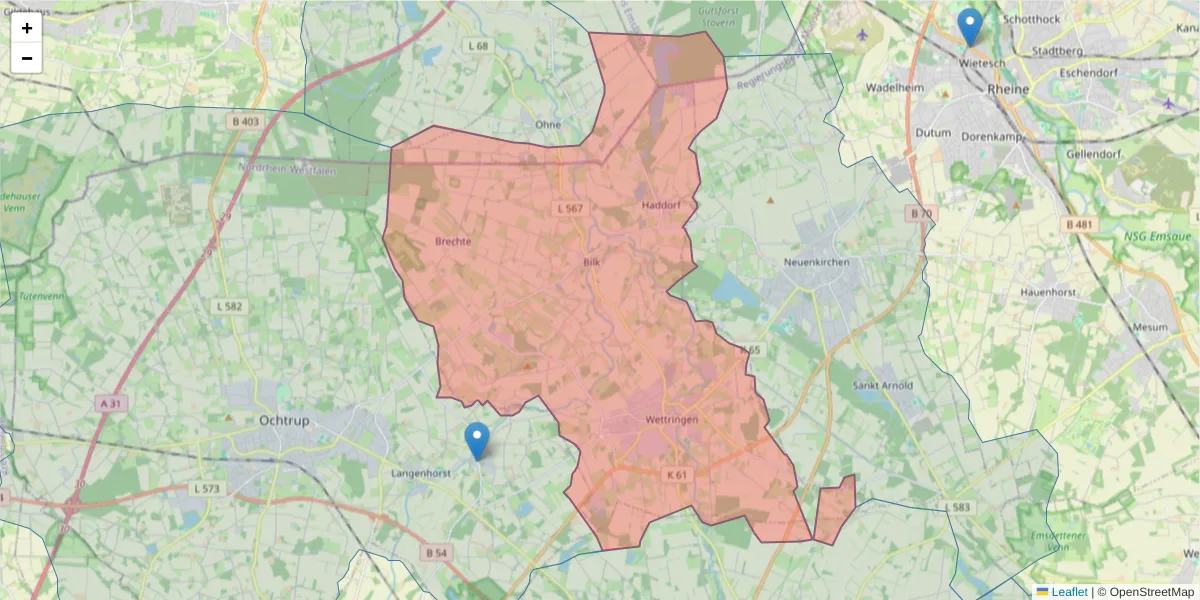 Karte des Postleitzahlen Bereichs  und der umliegenden Postleitzahlen in Deutschland