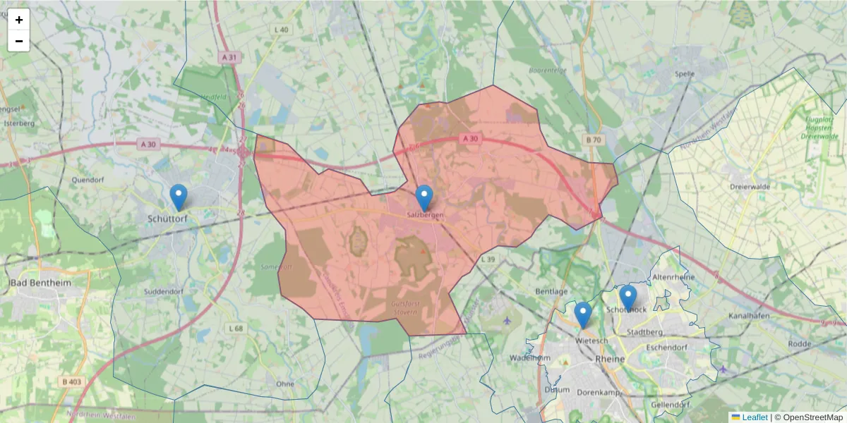 Karte des Postleitzahlen Bereichs  und der umliegenden Postleitzahlen in Deutschland