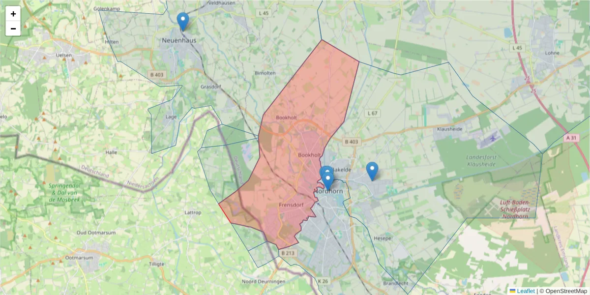 Karte des Postleitzahlen Bereichs  und der umliegenden Postleitzahlen in Deutschland