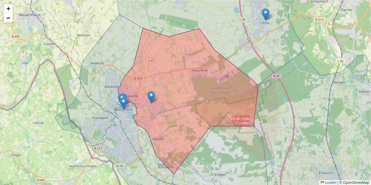 Karte des Postleitzahlen Bereichs  und der umliegenden Postleitzahlen in Deutschland