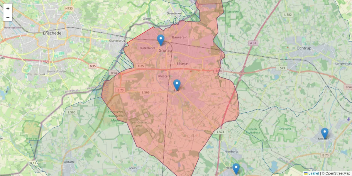 Karte des Postleitzahlen Bereichs  und der umliegenden Postleitzahlen in Deutschland