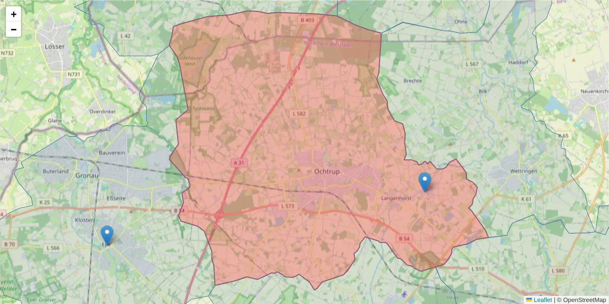 Karte des Postleitzahlen Bereichs  und der umliegenden Postleitzahlen in Deutschland