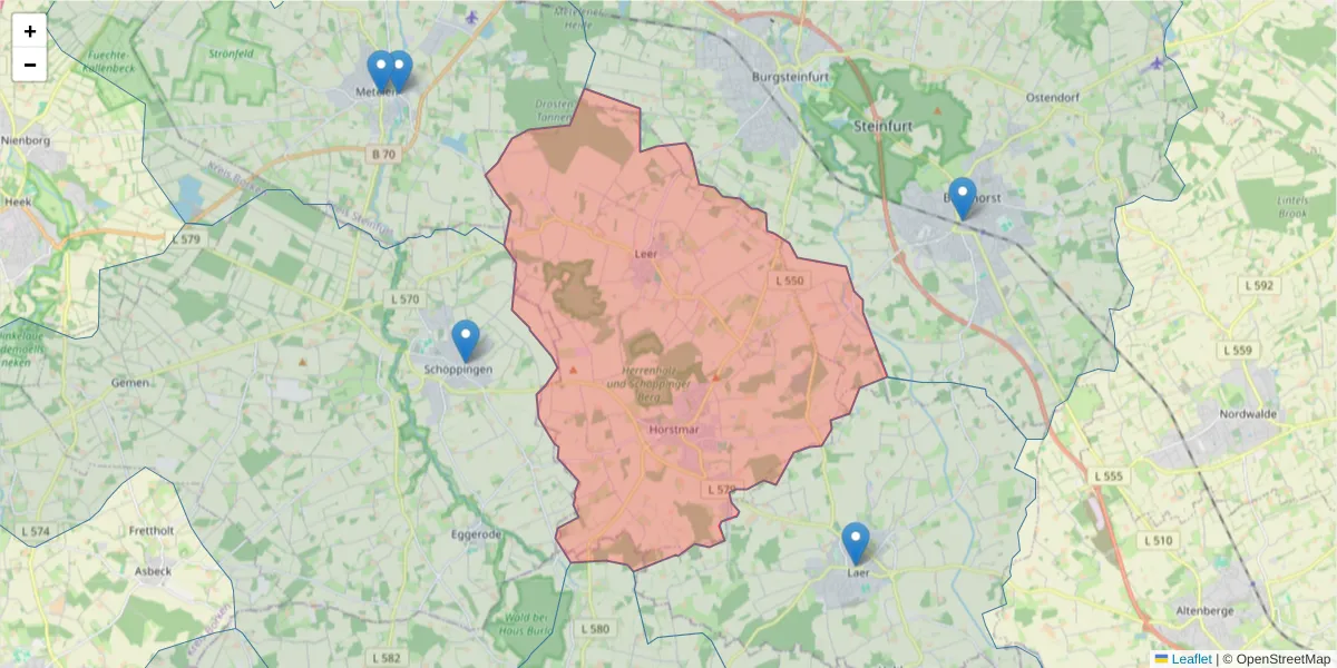 Karte des Postleitzahlen Bereichs  und der umliegenden Postleitzahlen in Deutschland