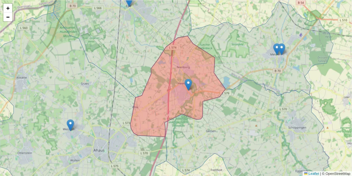 Karte des Postleitzahlen Bereichs  und der umliegenden Postleitzahlen in Deutschland