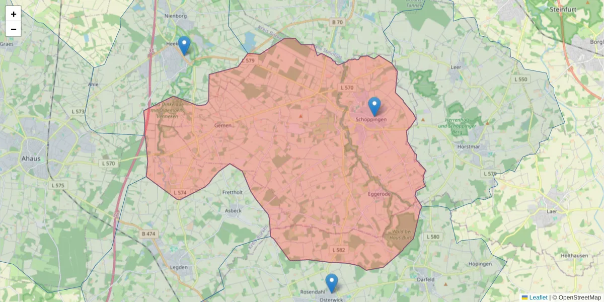 Karte des Postleitzahlen Bereichs  und der umliegenden Postleitzahlen in Deutschland
