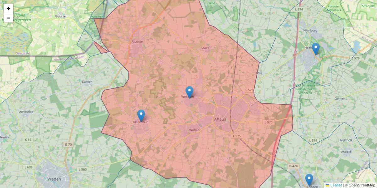 Karte des Postleitzahlen Bereichs  und der umliegenden Postleitzahlen in Deutschland