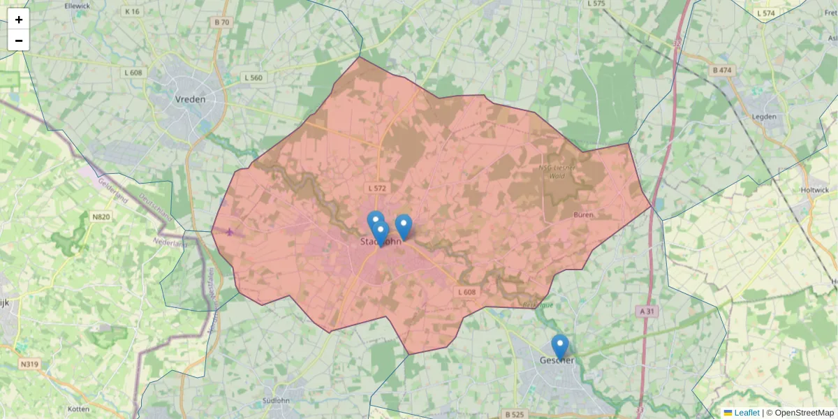Karte des Postleitzahlen Bereichs  und der umliegenden Postleitzahlen in Deutschland