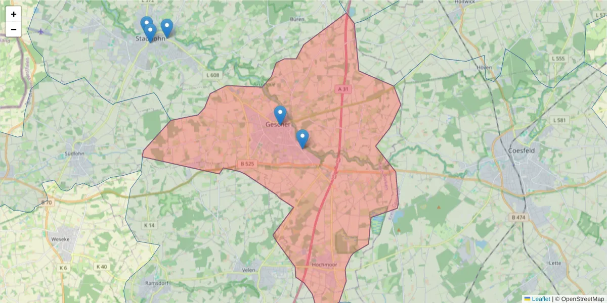 Karte des Postleitzahlen Bereichs  und der umliegenden Postleitzahlen in Deutschland
