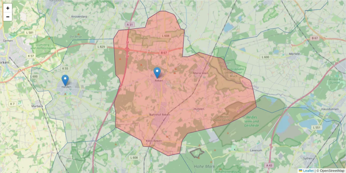 Karte des Postleitzahlen Bereichs  und der umliegenden Postleitzahlen in Deutschland