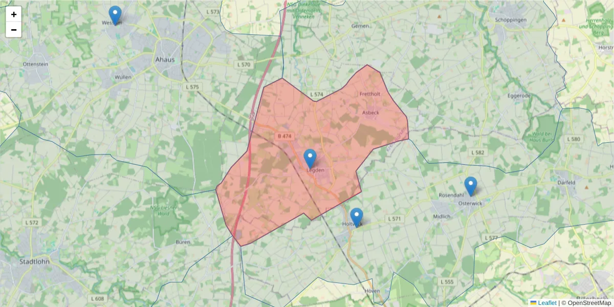 Karte des Postleitzahlen Bereichs  und der umliegenden Postleitzahlen in Deutschland