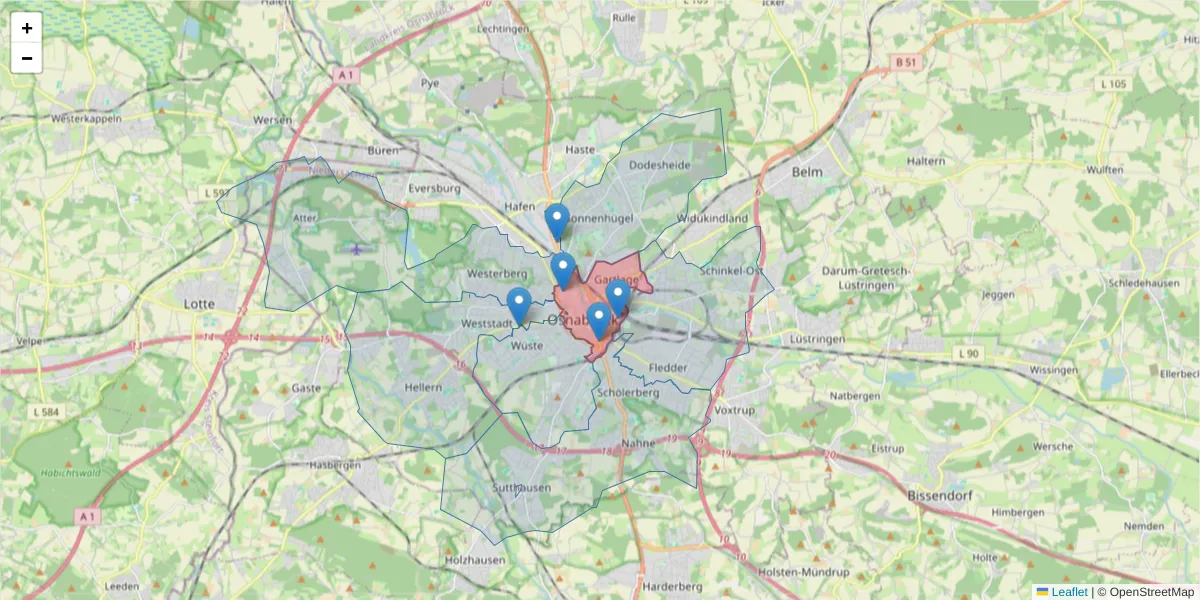 Karte des Postleitzahlen Bereichs  und der umliegenden Postleitzahlen in Deutschland