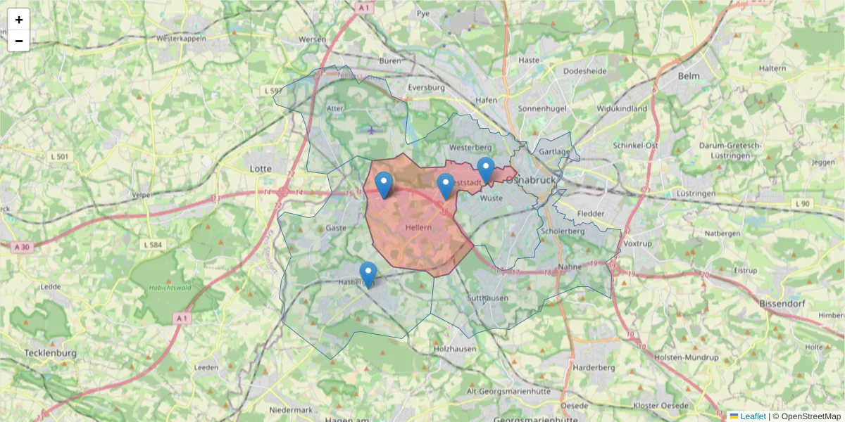 Karte des Postleitzahlen Bereichs  und der umliegenden Postleitzahlen in Deutschland