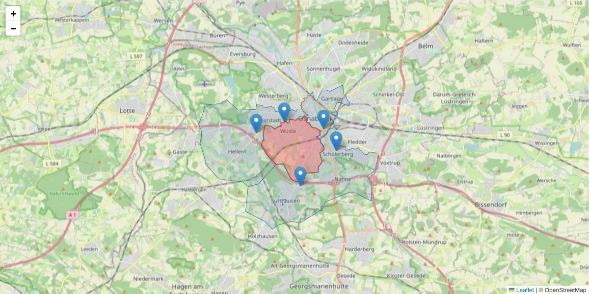 Karte des Postleitzahlen Bereichs  und der umliegenden Postleitzahlen in Deutschland