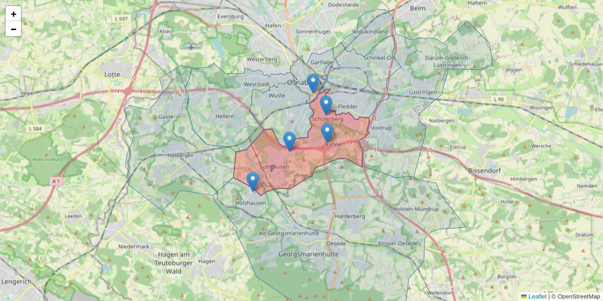 Karte des Postleitzahlen Bereichs  und der umliegenden Postleitzahlen in Deutschland