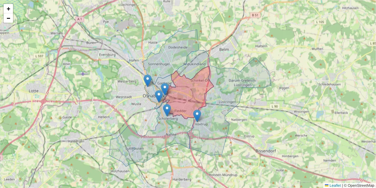 Karte des Postleitzahlen Bereichs  und der umliegenden Postleitzahlen in Deutschland