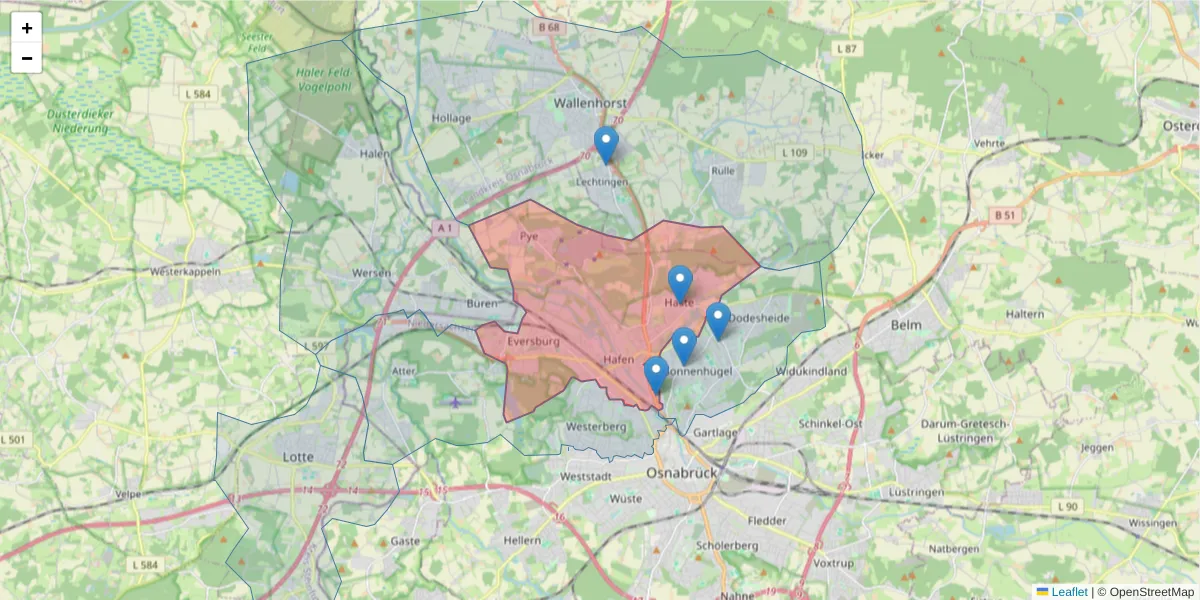 Karte des Postleitzahlen Bereichs  und der umliegenden Postleitzahlen in Deutschland