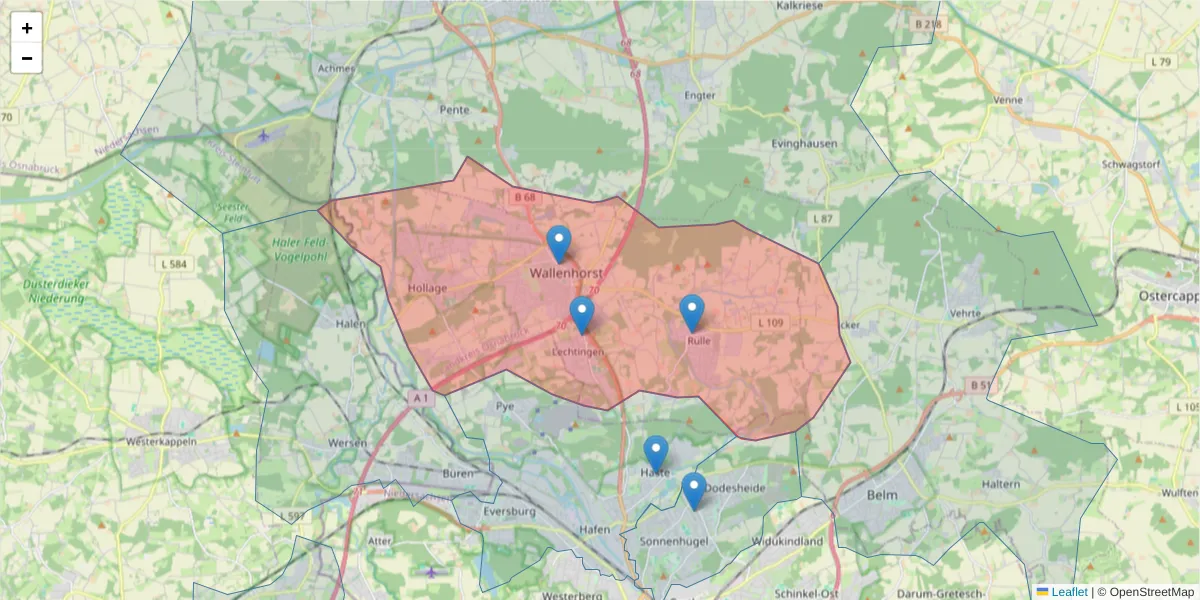 Karte des Postleitzahlen Bereichs  und der umliegenden Postleitzahlen in Deutschland
