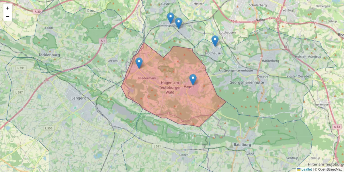 Karte des Postleitzahlen Bereichs  und der umliegenden Postleitzahlen in Deutschland