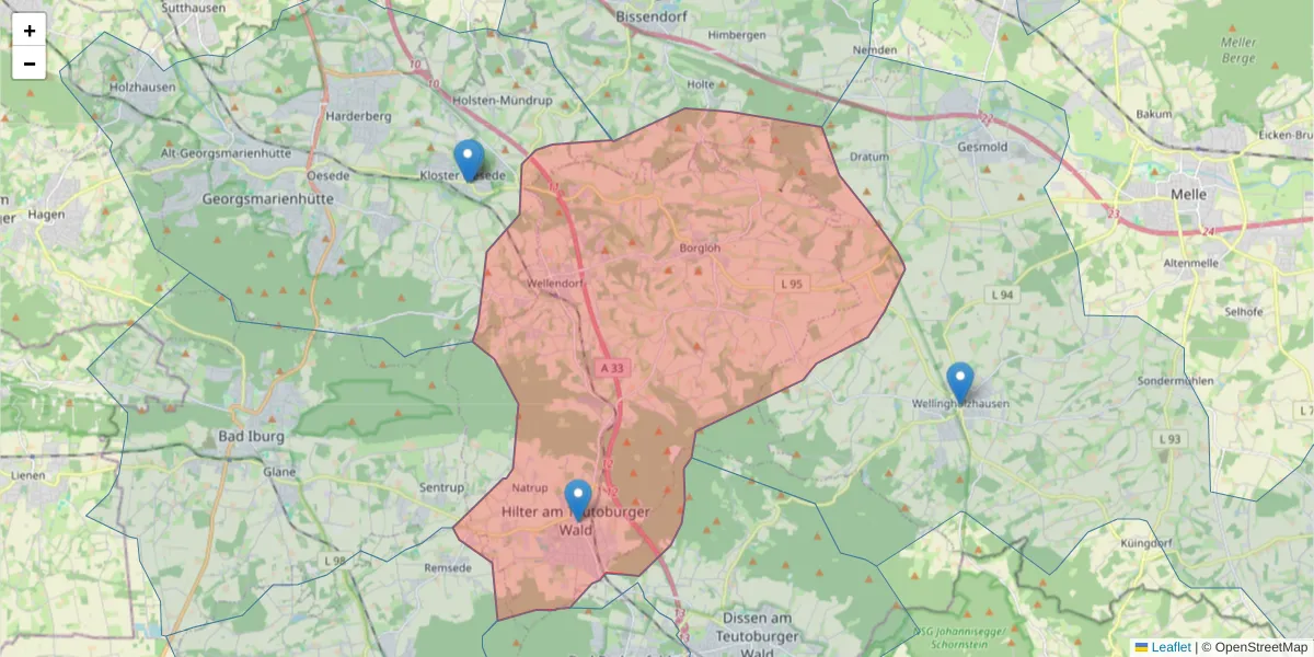 Karte des Postleitzahlen Bereichs  und der umliegenden Postleitzahlen in Deutschland