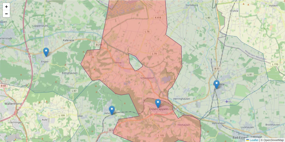 Karte des Postleitzahlen Bereichs  und der umliegenden Postleitzahlen in Deutschland