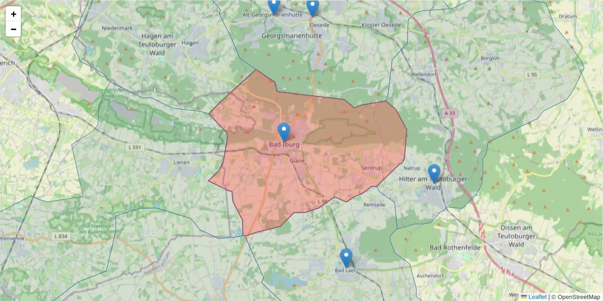 Karte des Postleitzahlen Bereichs  und der umliegenden Postleitzahlen in Deutschland