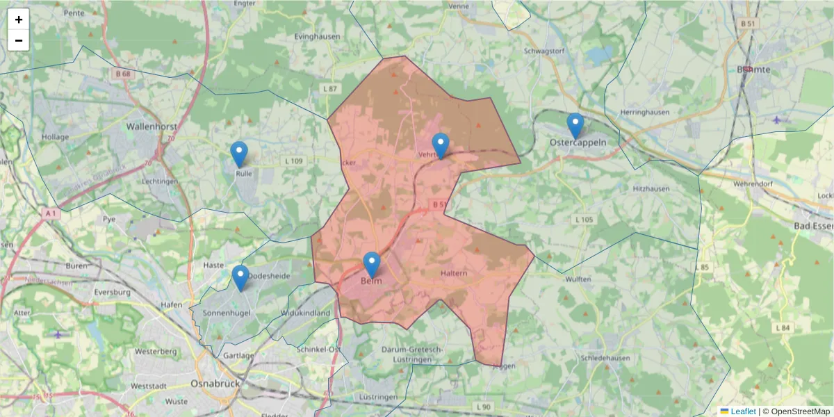 Karte des Postleitzahlen Bereichs  und der umliegenden Postleitzahlen in Deutschland