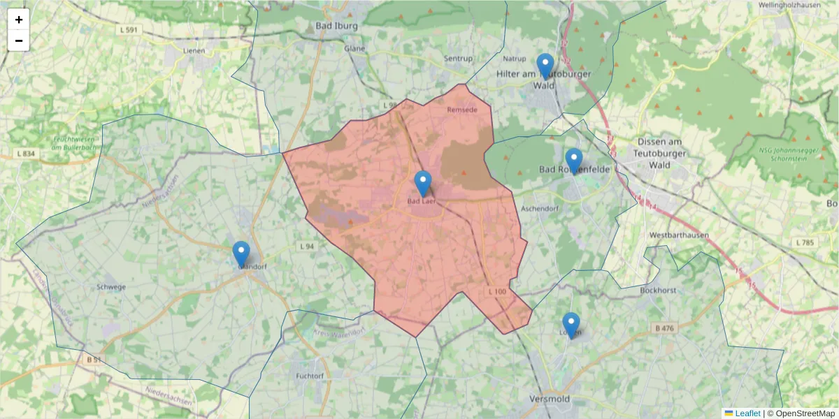Karte des Postleitzahlen Bereichs  und der umliegenden Postleitzahlen in Deutschland
