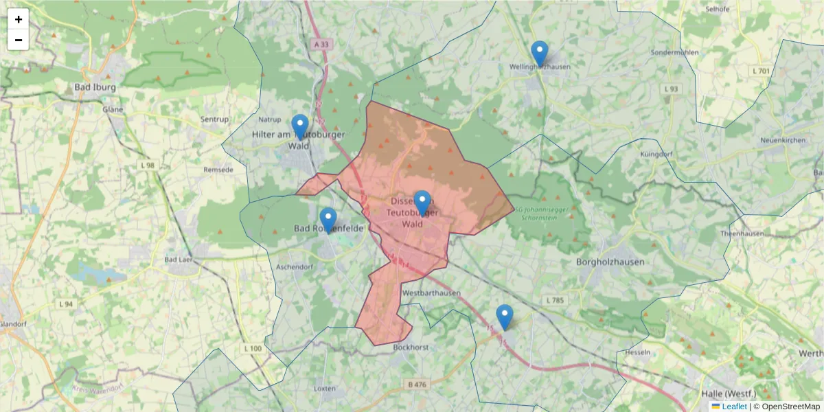 Karte des Postleitzahlen Bereichs  und der umliegenden Postleitzahlen in Deutschland