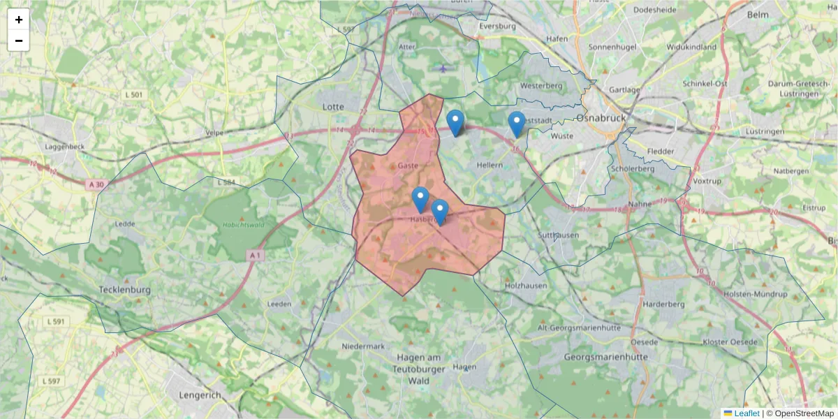 Karte des Postleitzahlen Bereichs  und der umliegenden Postleitzahlen in Deutschland