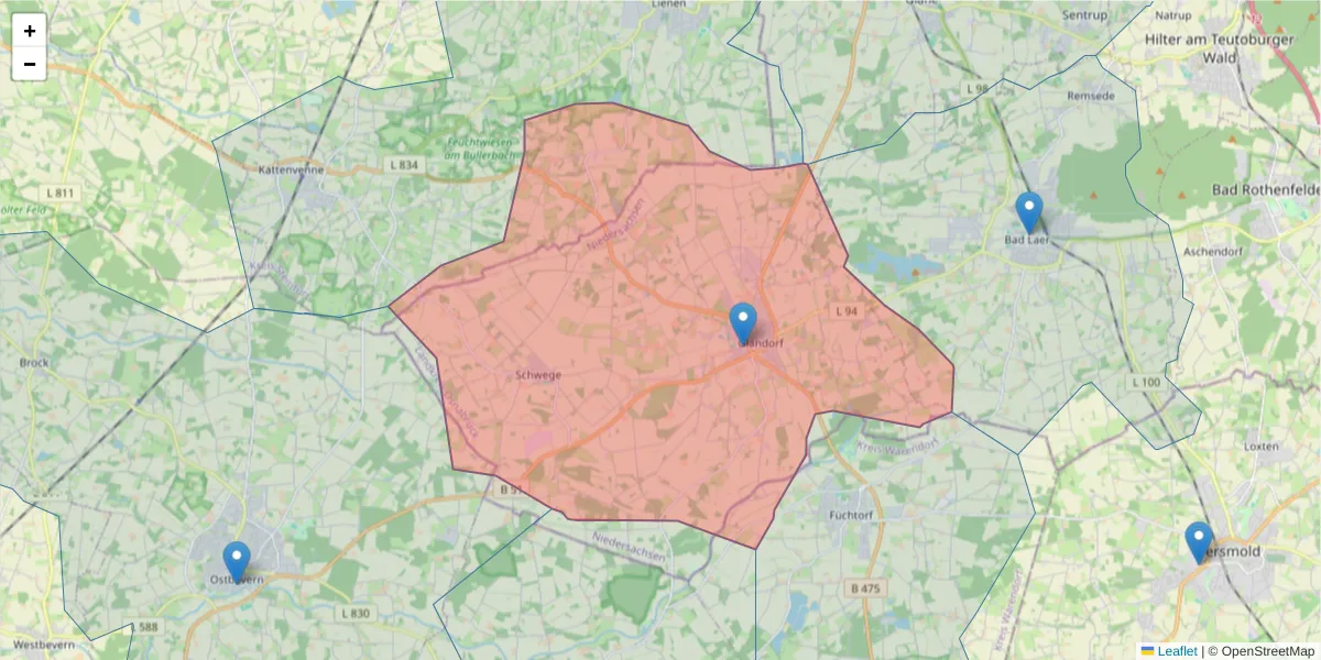 Karte des Postleitzahlen Bereichs  und der umliegenden Postleitzahlen in Deutschland