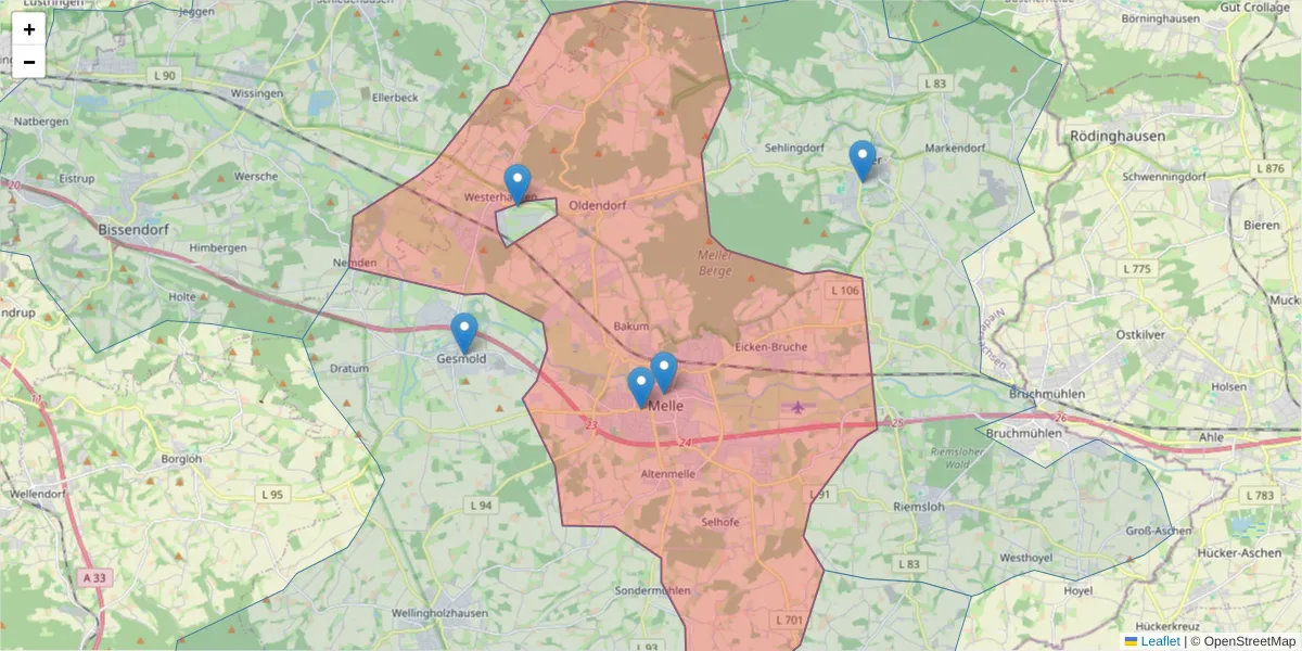 Karte des Postleitzahlen Bereichs  und der umliegenden Postleitzahlen in Deutschland