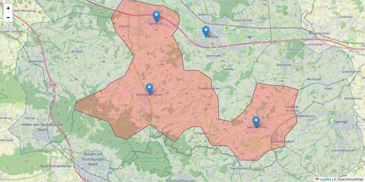Karte des Postleitzahlen Bereichs  und der umliegenden Postleitzahlen in Deutschland