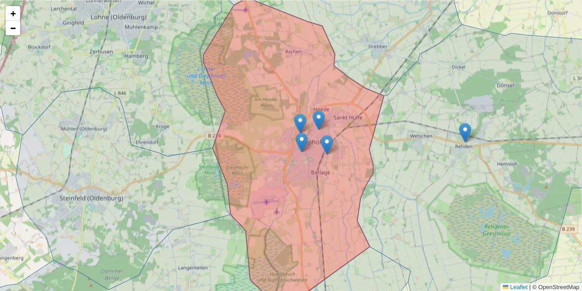Karte des Postleitzahlen Bereichs  und der umliegenden Postleitzahlen in Deutschland