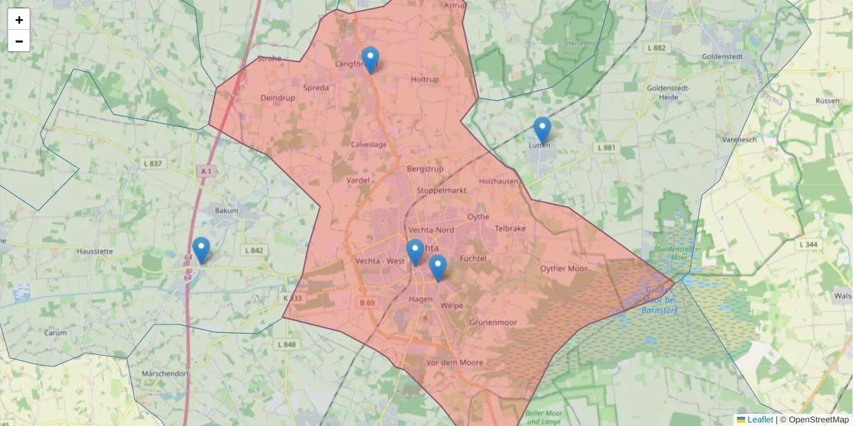 Karte des Postleitzahlen Bereichs  und der umliegenden Postleitzahlen in Deutschland