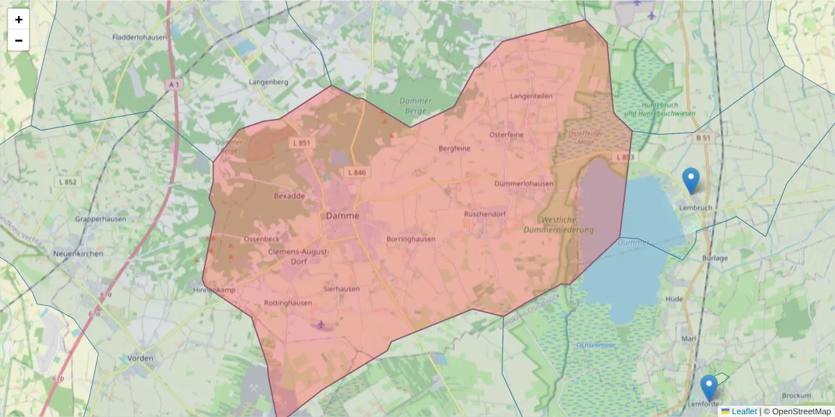 Karte des Postleitzahlen Bereichs  und der umliegenden Postleitzahlen in Deutschland