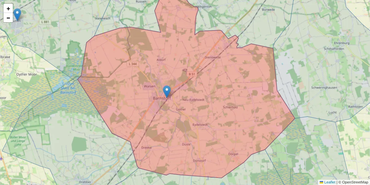 Karte des Postleitzahlen Bereichs  und der umliegenden Postleitzahlen in Deutschland