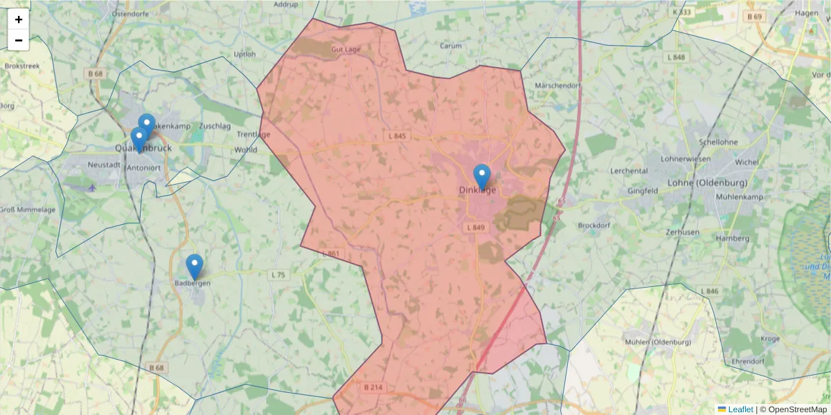 Karte des Postleitzahlen Bereichs  und der umliegenden Postleitzahlen in Deutschland