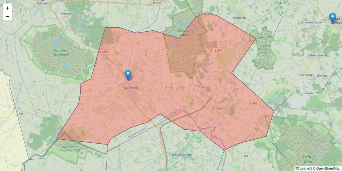 Karte des Postleitzahlen Bereichs  und der umliegenden Postleitzahlen in Deutschland